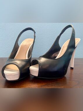 Guess Black Peep-Toe Slingback Heels with Cream Platform